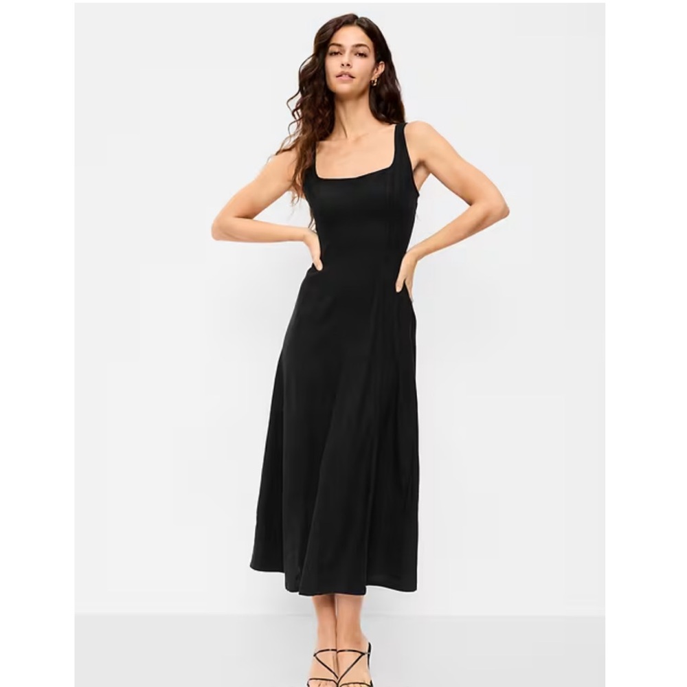 Old Navy Fit & Flare Sleeveless Linen-Blend Midi Dress women’s large black